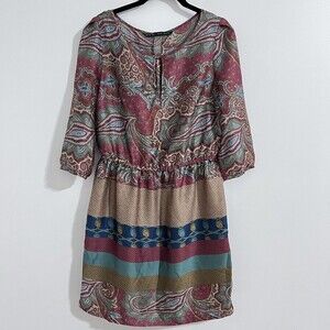 Zara Moroccan Red Fit and Flare Dress Size M Paisley Mix Media Print Elastic